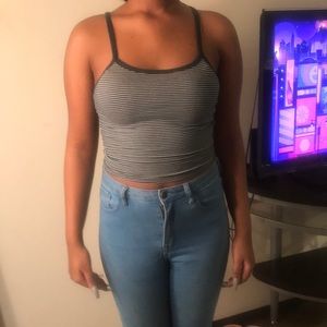 Blue and white striped crop top